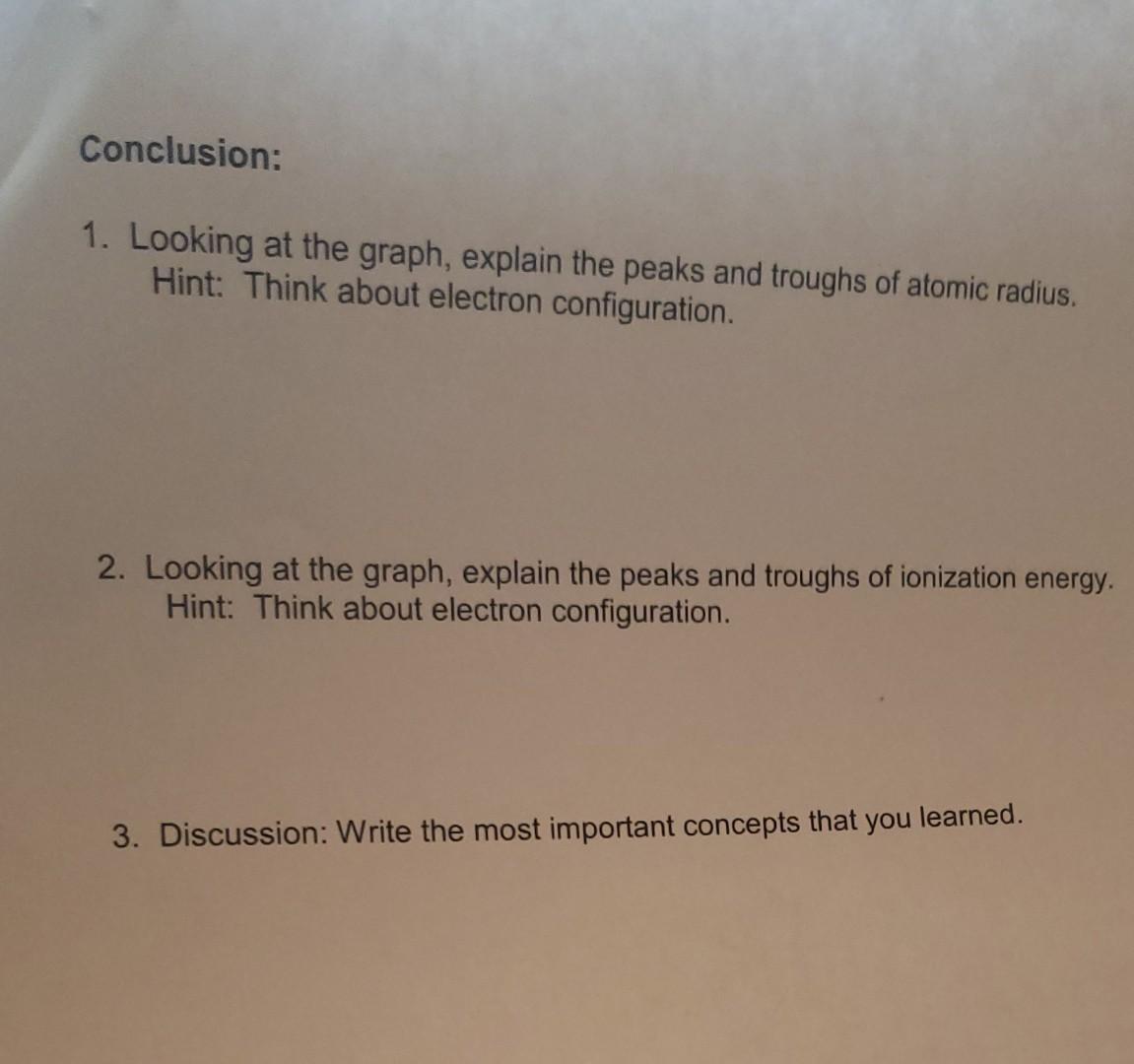 Part B Purpose To Determine The Trends If They Exist For Atomic Size And Ionization Energy In The Periodic Table Ma 5