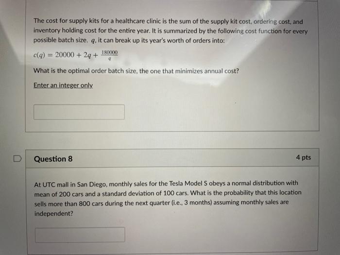 The Cost For Supply Kits For A Healthcare Clinic Is The Sum Of The Supply Kit Cost Ordering Cost And Inventory Holding 1