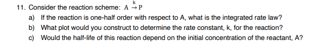11 Consider The Reaction Scheme A P A If The Reaction Is One Half Order With Respect To A What Is The Integrated Ra 1