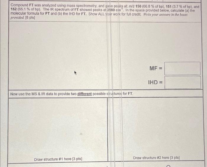 Compound Ft Was Analyzed Using Mass Spectrometry And Gave Peaks At M Z 150 66 8 Of Bp 151 3 7 Of Bp And 152 1