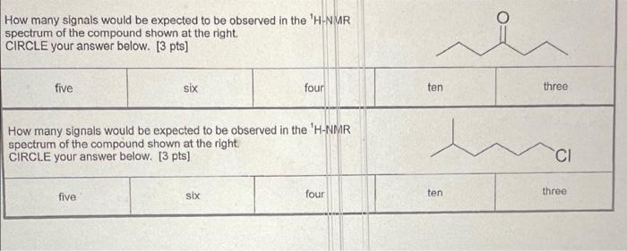 How Many Signals Would Be Expected To Be Observed In The H Nmr Spectrum Of The Compound Shown At The Right Circle Your 1