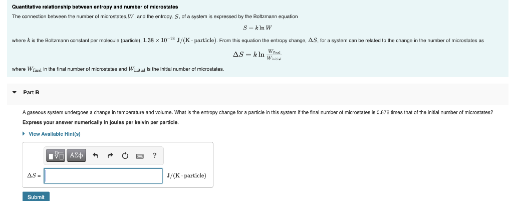 Quantitative Relationship Between Entropy And Number Of Microstates The Connection Between The Number Of Microstates W 1