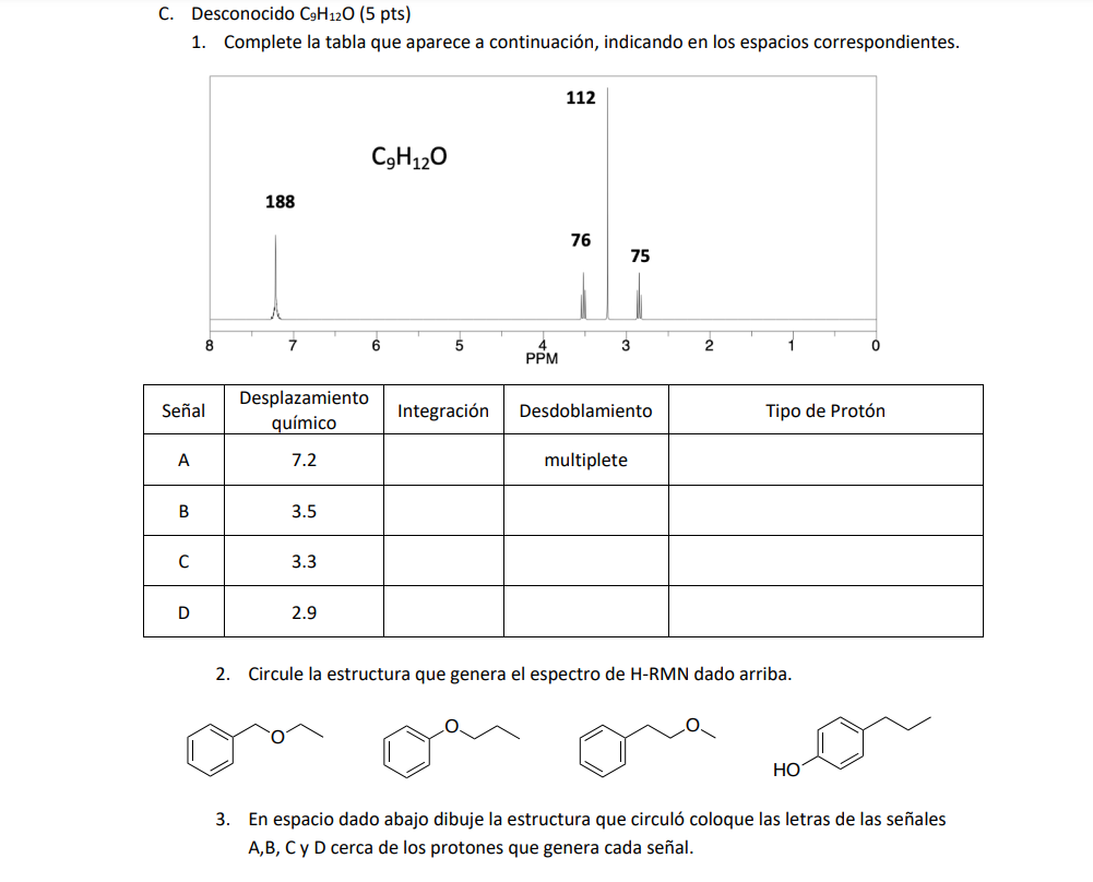 C Unknown C9h12o 1 Complete The Table Below Indicating In The Corresponding Spaces 2 Circulate The Structure That 1