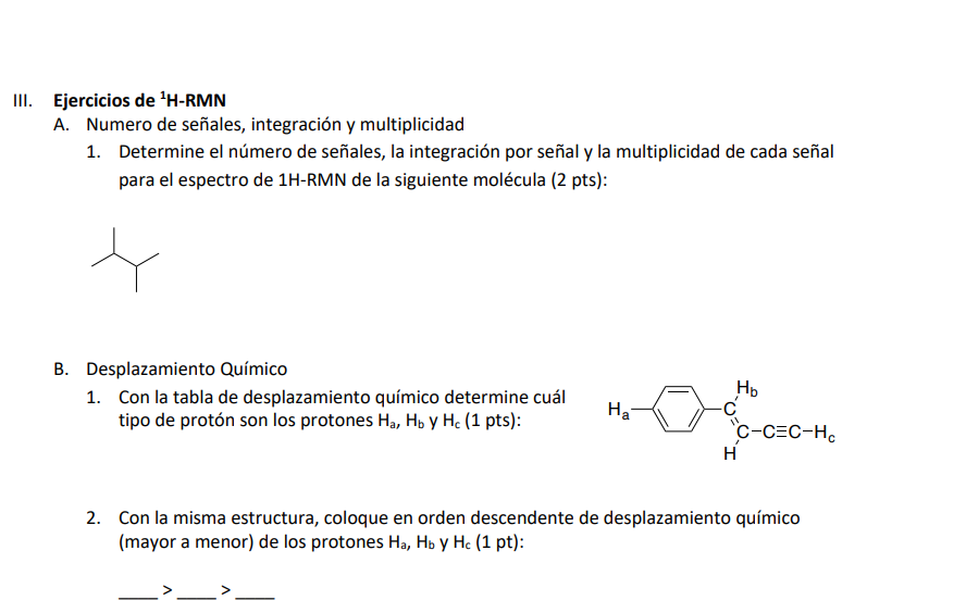 Iii Exercises Of 1 H Mri A Number Of Signals Integration And Multiplicity 1 Determine The Number Of Signals The Int 1