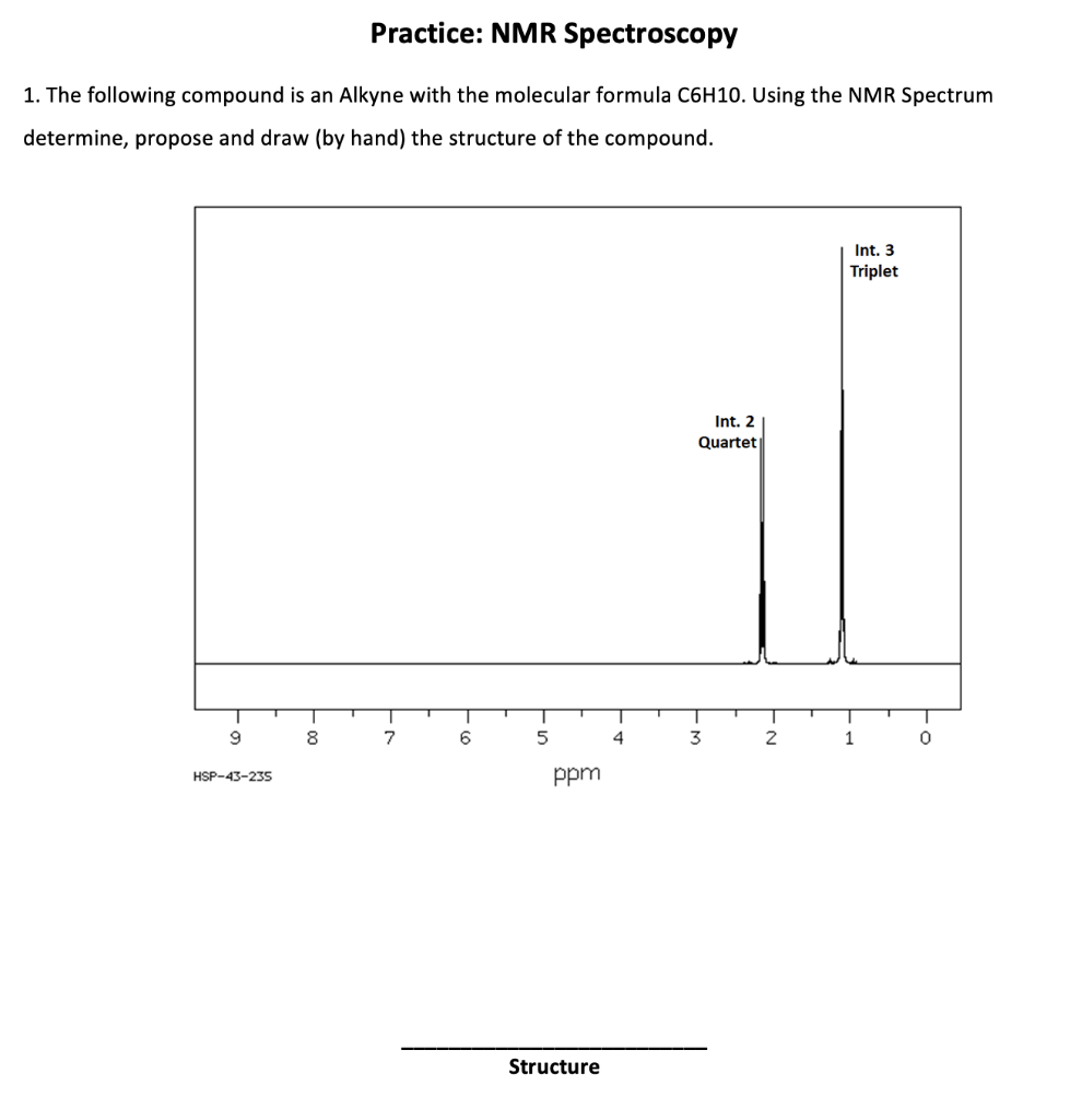 Practice Nmr Spectroscopy 1 The Following Compound Is An Alkyne With The Molecular Formula C6h10 Using The Nmr Spectr 1