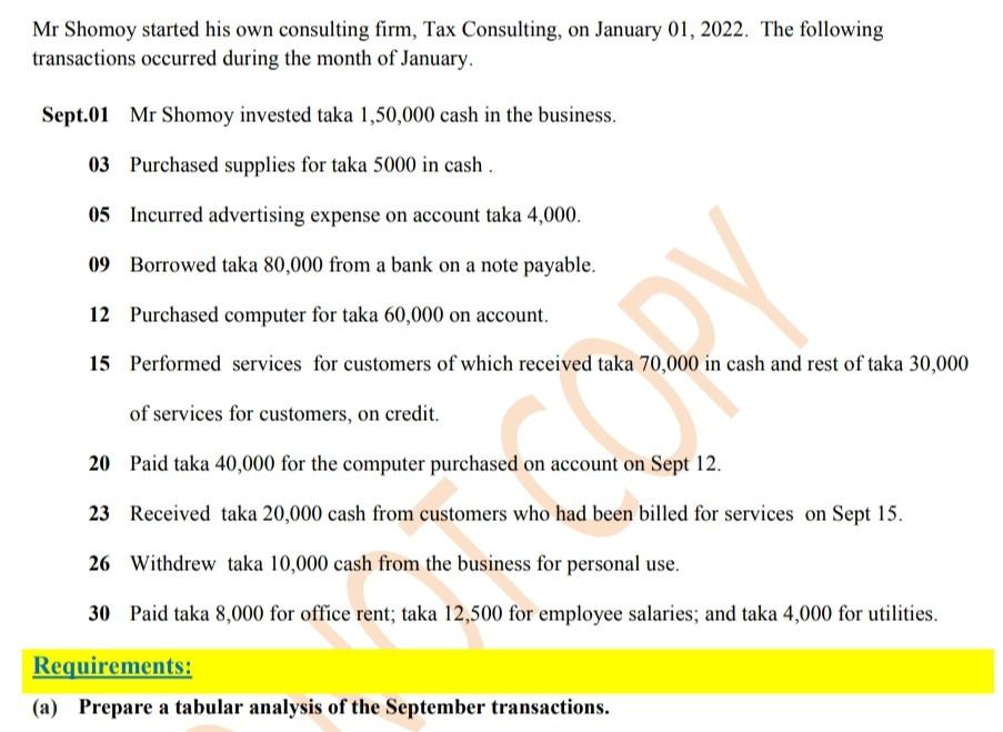 Mr Shomoy Started His Own Consulting Firm Tax Consulting On January 01 2022 The Following Transactions Occurred Duri 1