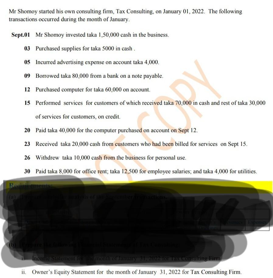 Mr Shomoy Started His Own Consulting Firm Tax Consulting On January 01 2022 The Following Transactions Occurred Duri 1