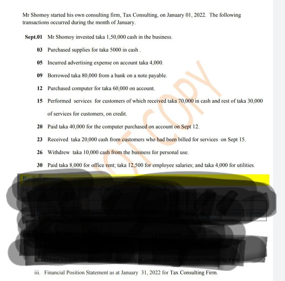 Mr Shomoy Started His Own Consulting Firm Tax Consulting On January 01 2022 The Following Transactions Occurred Duri 1