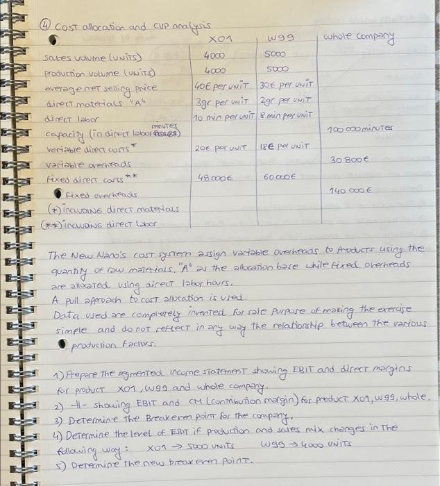 Whole Company 5000 Cost Allocation And Cvp Analysis Xon W99 Sales Volume Units 4000 Sooo Production Volume Units Hoo 1