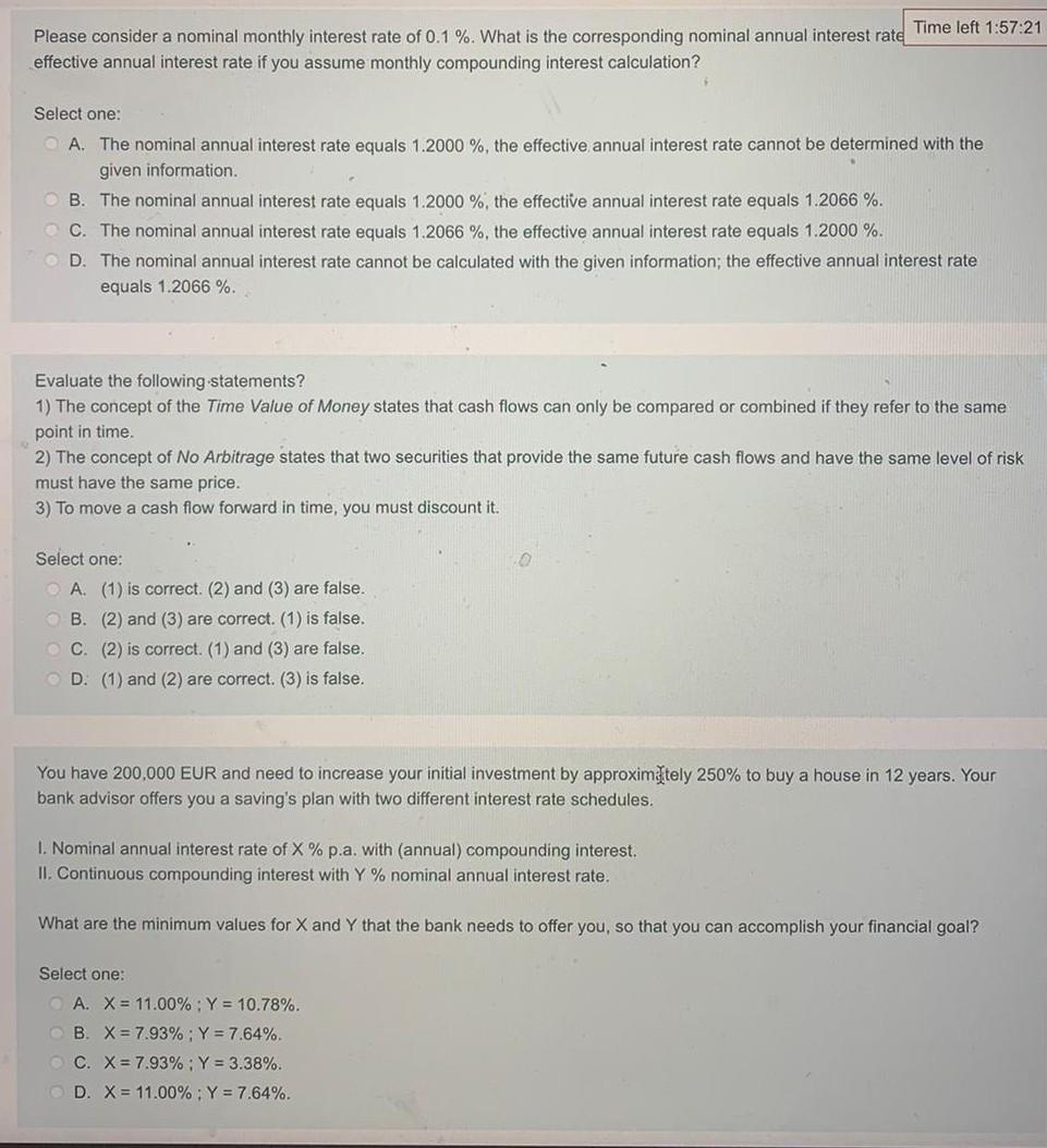 Please Consider A Nominal Monthly Interest Rate Of 0 1 What Is The Corresponding Nominal Annual Interest Rate Time Le 1