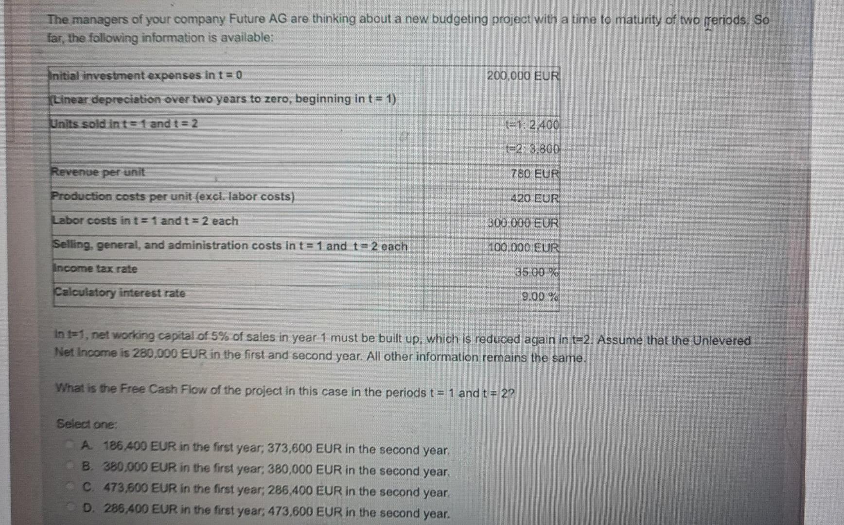 The Managers Of Your Company Future Ag Are Thinking About A New Budgeting Project With A Time To Maturity Of Two Periods 1