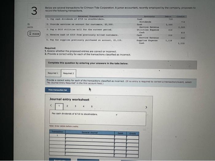 3 Do C No Below Are Several Transactions For Crimson Tide Corporation A Junior Accountant Recently Employed By The Co 1