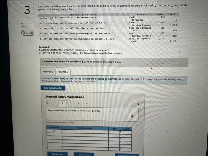 3 Below Are Several Transactions For Crimson Tide Corporation A Junior Accountant Recently Employed By The Company Pr 1