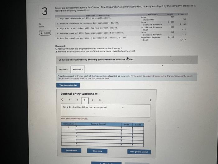 3 15 Below Are Several Transactions For Crimson Tide Corporation A Junior Accountant Recently Employed By The Company 1