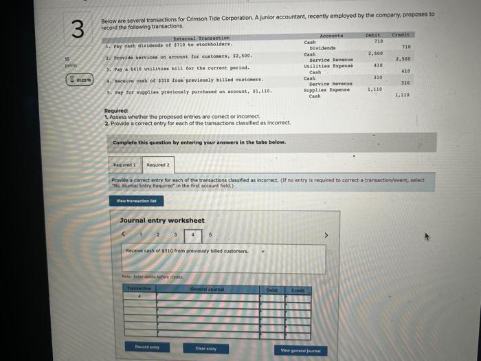 3 15 E Below Are Several Transactions For Crimson Tide Corporation A Junior Accountant Recently Employed By The Compan 1