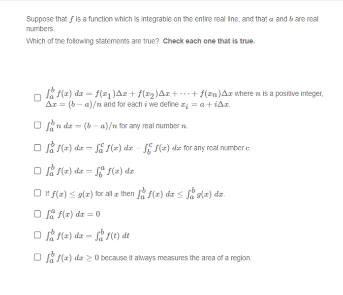 Suppose That F Is A Function Which Is Integrable On The Entire Real Line And That A And B Are Real Numbers Which Of Th 1