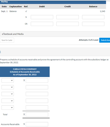 On September 1 The Balance Of The Accounts Receivable Control Account In The General Ledger Of Carla Vista Company Was 4