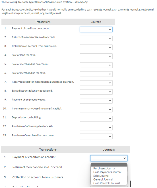 The Following Are Some Typical Transactions Incurred By Ricketts Company For Each Transaction Indicate Whether It Woul 1