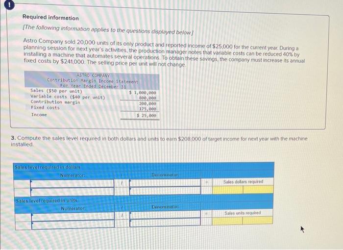 Required Information The Following Information Applies To The Questions Displayed Below Astro Company Sold 20 000 Units 1