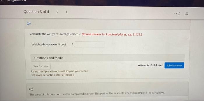 Assignment Ii Question 3 Of 4 2 E View Policies Current Attempt In Progress Sandhill Couses A Periodic Inventory Sys 2