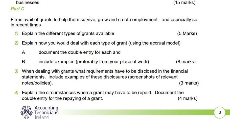 15 Marks Businesses Part C Firms Avail Of Grants To Help Them Survive Grow And Create Employment And Especially So 1