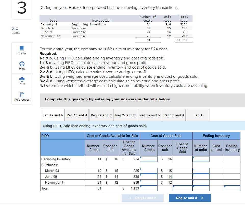 3 During The Year Hooker Incorporated Has The Following Inventory Transactions Total Cost 224 Date January 1 March 4 1