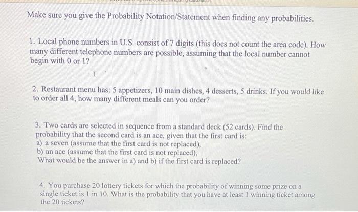 Make Sure You Give The Probability Notation Statement When Finding Any Probabilities 1 Local Phone Numbers In U S Con 1