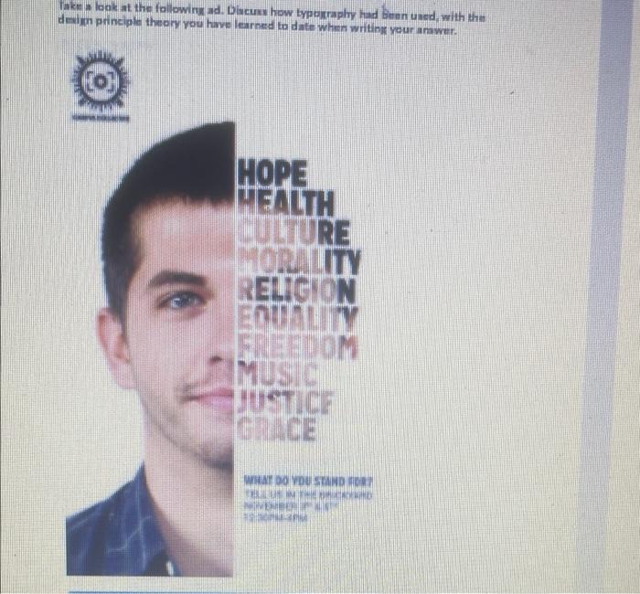 Take A Look At The Following Ad Dlucu How Typography Had Been Used With The Dei Principle Theory You Have Learned To D 1