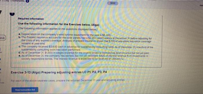 Sudy Homework 1 Saved Bir 2125 Required Information Use The Following Information For The Exercises Below Algo The Fo 1