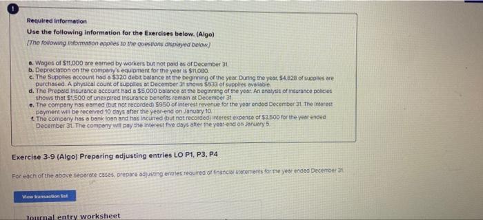 Required Information Use The Following Information For The Exercises Below Algo The Following Information Applies To 1