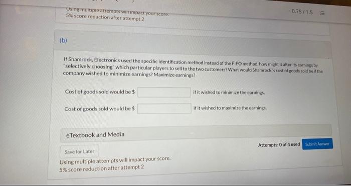0 75 1 5 View Policies Show Attempt History Current Attempt In Progress On December 1 Shamrock Electronics Has Three D 2