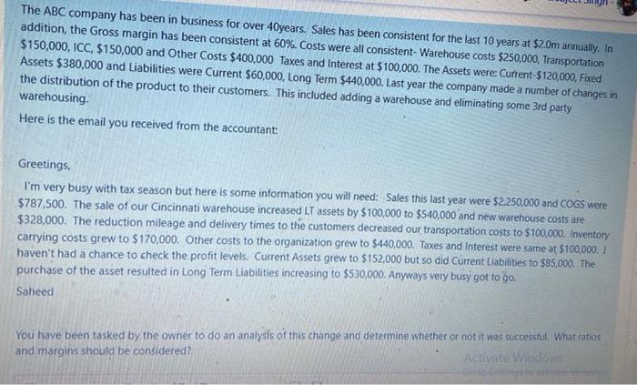 The Abc Company Has Been In Business For Over 40years Sales Has Been Consistent For The Last 10 Years At 2 0m Annually 1