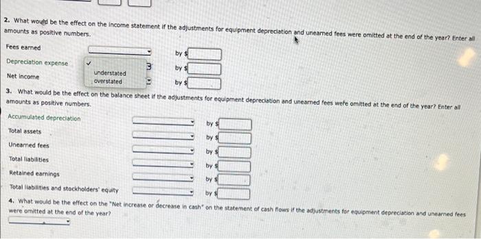2 What Would Be The Effect On The Income Statement If The Adjustments For Equipment Depreciation And Uneamed Fees Were 1