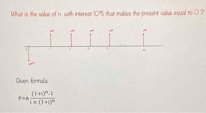 What Is The Value Of N With Interest 10 That Makes The Present Value Equal To O 190 100 190 3 4 100 Given Formula 1 1