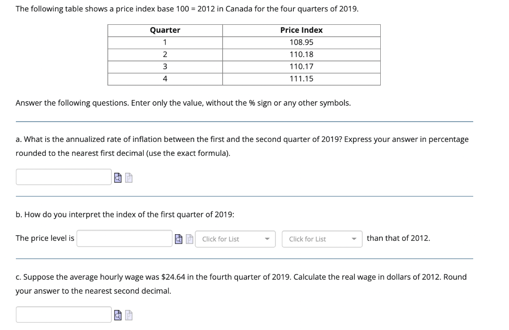 Using Price Indexes How Can I Answer All Parts To This Question Please 1
