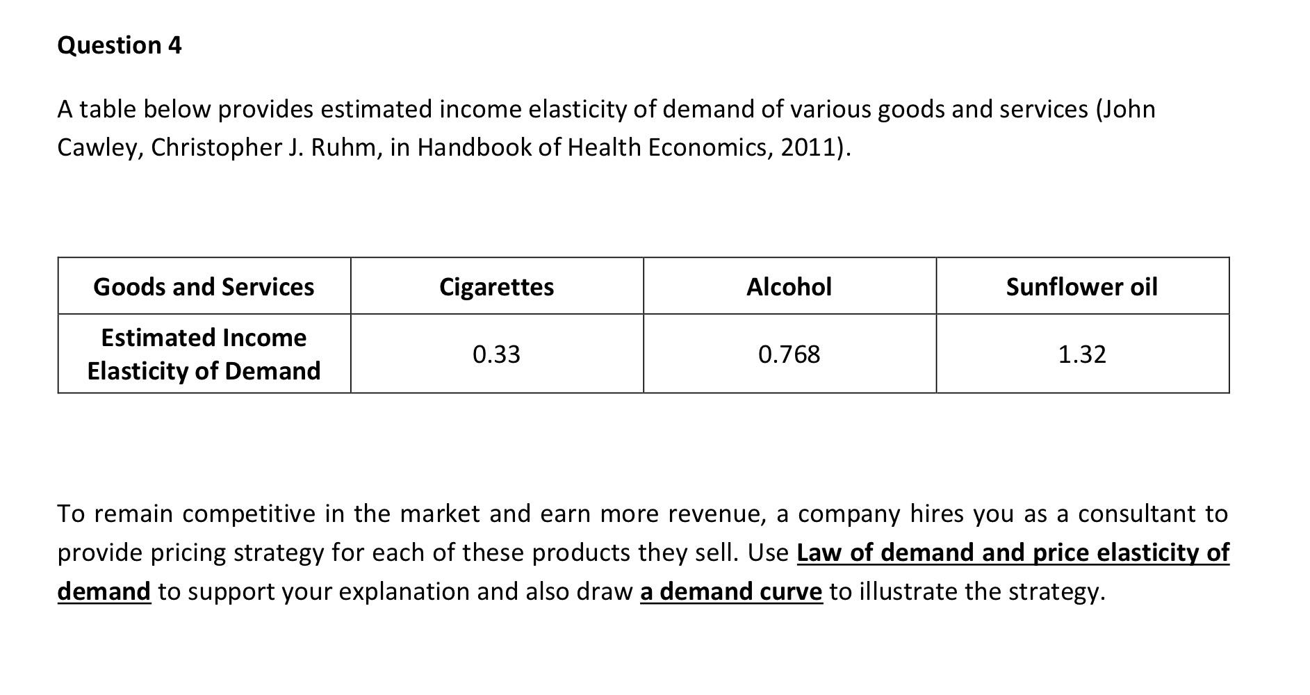 Question 4 A Table Below Provides Estimated Income Elasticity Of Demand Of Various Goods And Services John Cawley Chri 1