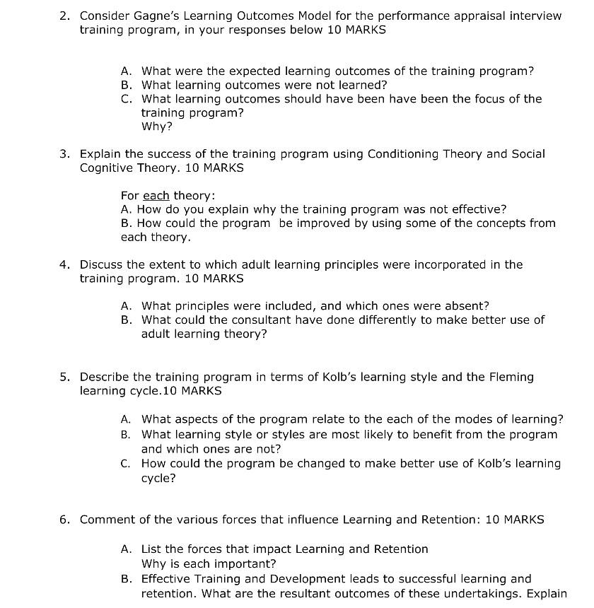2 Consider Gagne S Learning Outcomes Model For The Performance Appraisal Interview Training Program In Your Responses 1