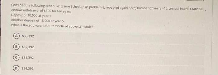 Consider The Following Schedule Same Schedule As Problem 8 Repeated Again Here Number Of Years 10 Annual Interest 1