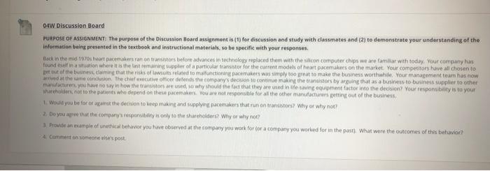 04w Discussion Board Purpose Of Assignment The Purpose Of The Discussion Board Assignment Is 1 For Discussion And Stu 1
