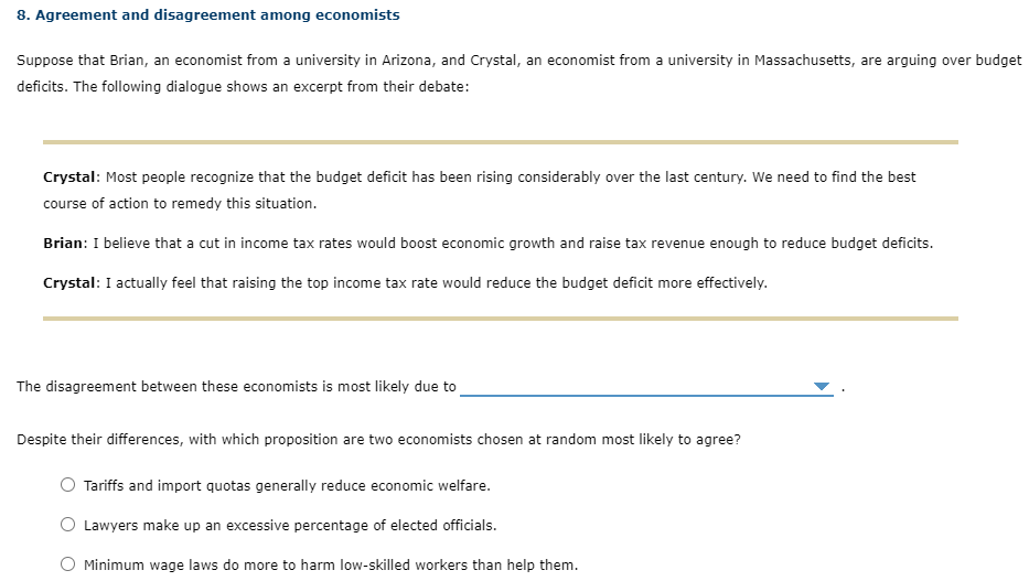 8 Agreement And Disagreement Among Economists Suppose That Brian An Economist From A University In Arizona And Crysta 1