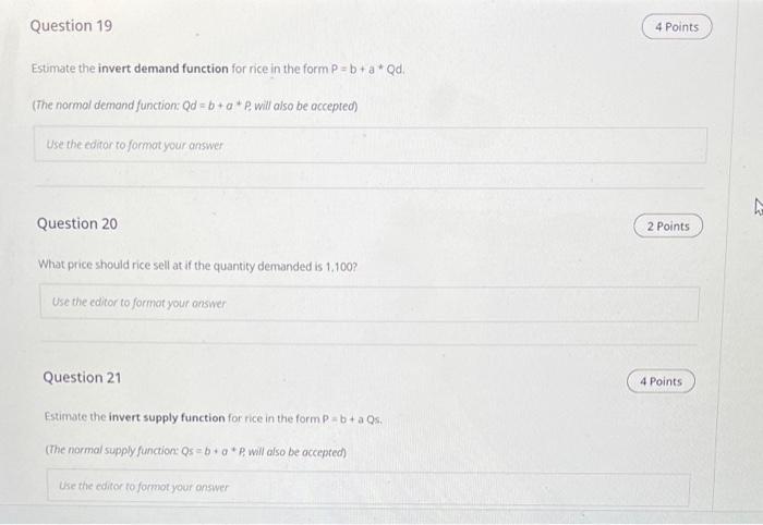 Questions 19 To 23 Refer To The Table Shown Below The Following Table Shows The Quantities Of Rice Supplied And Demande 2