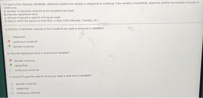 For Each Of The Following Variables Determine Whether The Variable Is Categorical Or Numerical If The Variable Is Nume 1