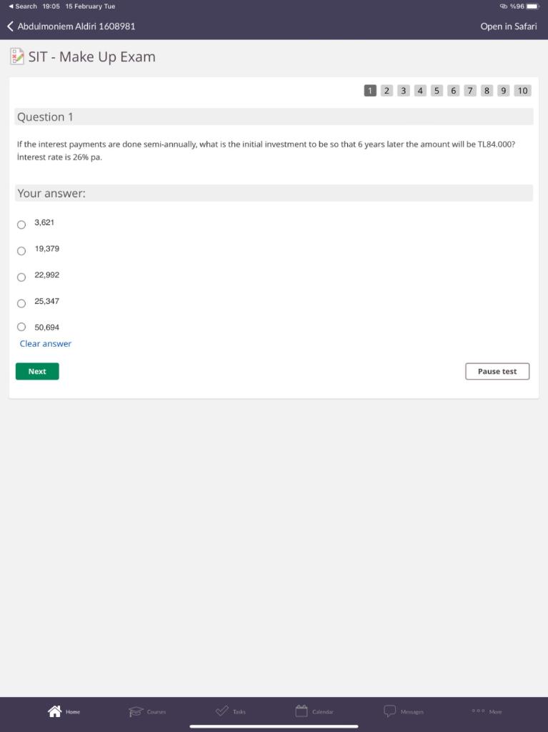 Search 19 05 15 February Tue 96 Abdulmoniem Aldiri 1608981 Open In Safari Sit Make Up Exam 7 8 9 10 Question 1 If Th 1