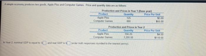 A Simple Economy Producers Two Goods Apple Ples And Computer Game Price And Quarelly Data Are As Follows Production An 1