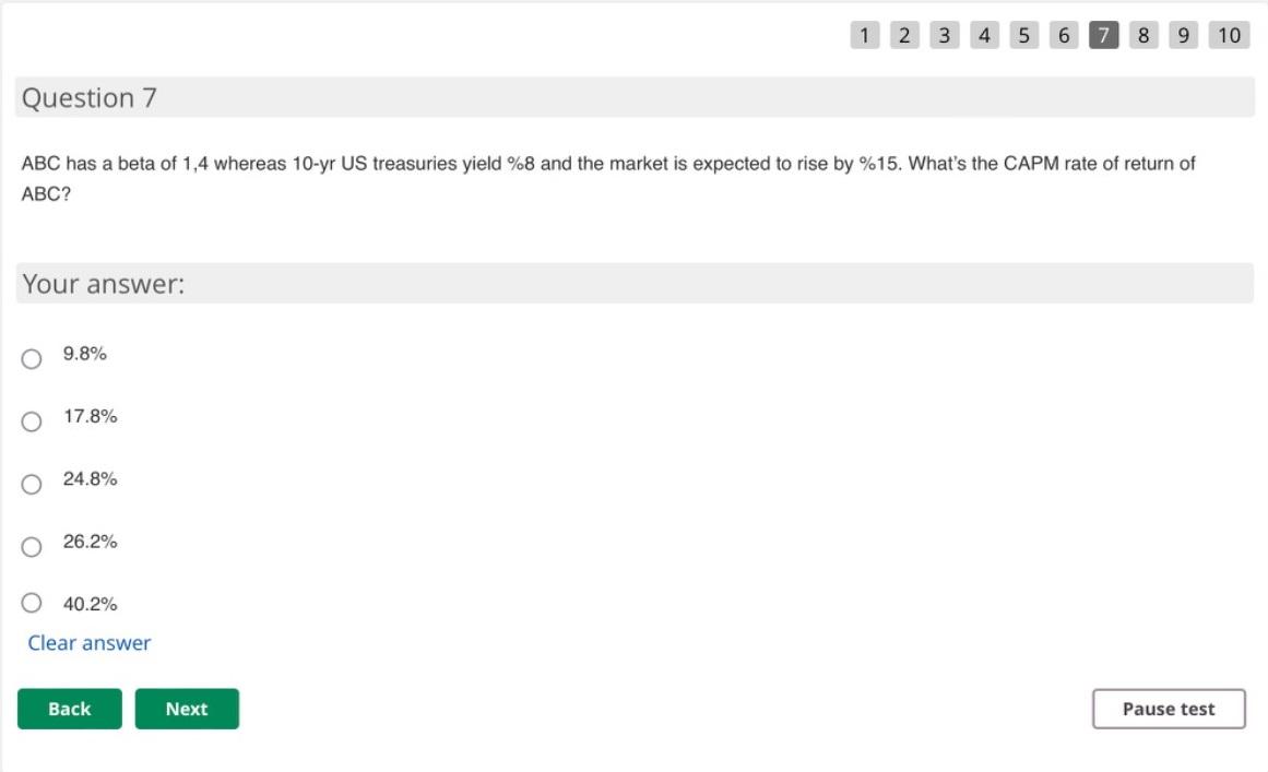 1 3 4 5 6 7 8 9 10 Question 7 Abc Has A Beta Of 1 4 Whereas 10 Yr Us Treasuries Yield 8 And The Market Is Expected To R 1