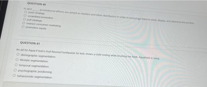 Question 40 In Any Promotional Efforts Are Aimed At Retailers And Other Distributors In Order To Encourage Them To Stock 1