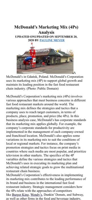 Mcdonald S Marketing Mix 4ps Analysis Updated Onupdated On September 20 2020 By Pauline Meyer Mcdonald S In Gdansk P 1