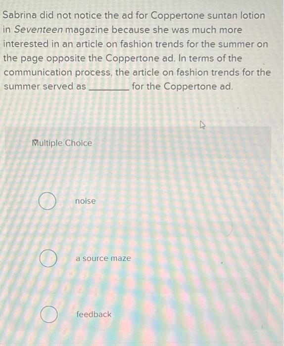 Sabrina Did Not Notice The Ad For Coppertone Suntan Lotion In Seventeen Magazine Because She Was Much More Interested In 1
