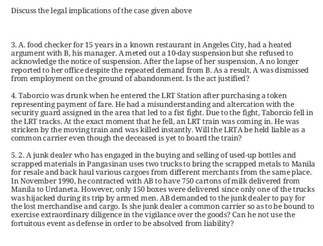 Discuss The Legal Implications Of The Case Given Above 3 A Food Checker For 15 Years In A Known Restaurant In Angeles 1
