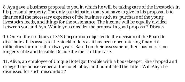 8 Aya Gave A Business Proposal To You In Which He Will Be Taking Care Of The Livestock S In His Personal Property The 1